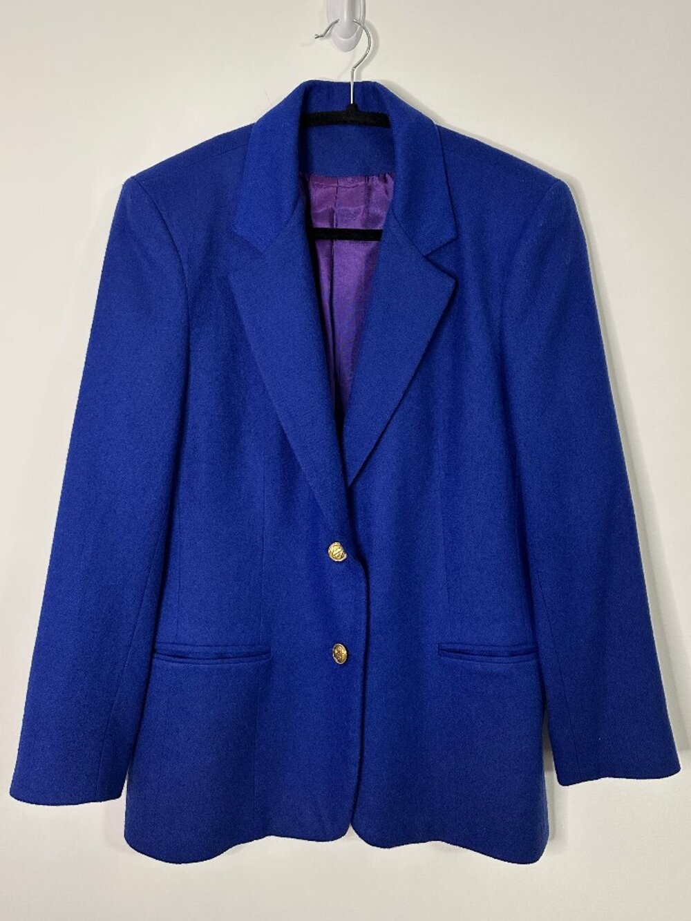Vintage Stephen Douglas Ltd Royal Blue 100% Wool Blazer Gold Crest Buttons Sz 10